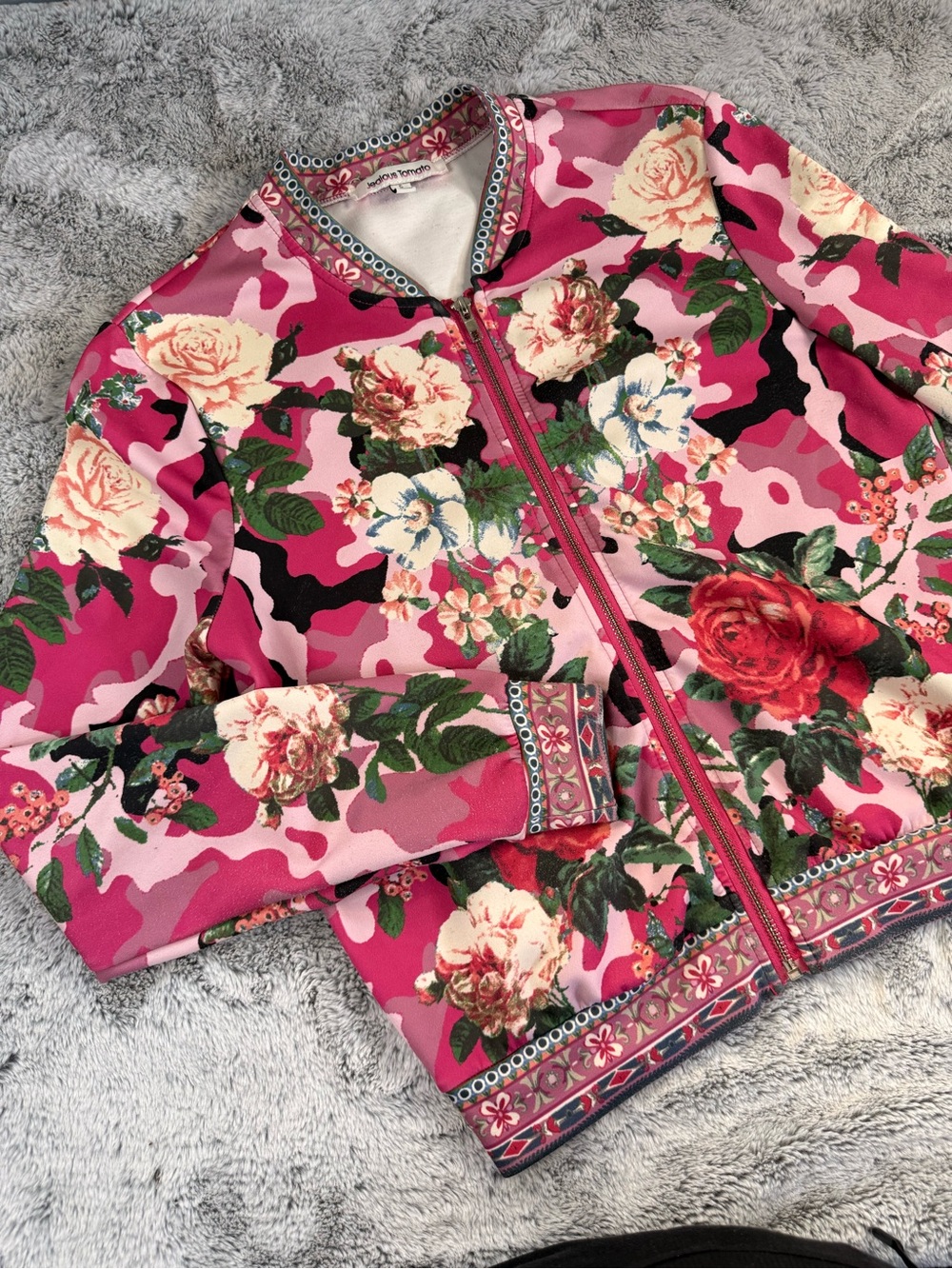 Jealous Tomato Pink Floral Camo Bomber Jacket